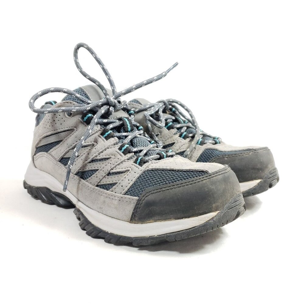 Columbia Womens Size 9 Hiking Trail Shoes Gray Suede Blue Mesh Lightweight - Picture 1 of 9